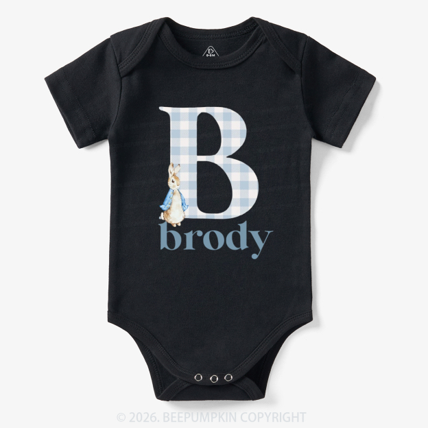 Personalized Gingham Name Easter Bunny Bodysuit