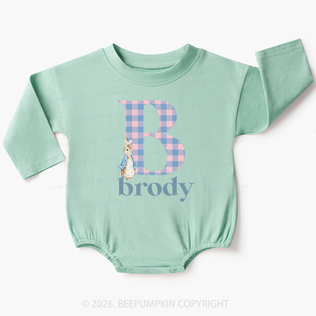 Personalized Gingham Name Easter Bunny Baby Bubble Romper