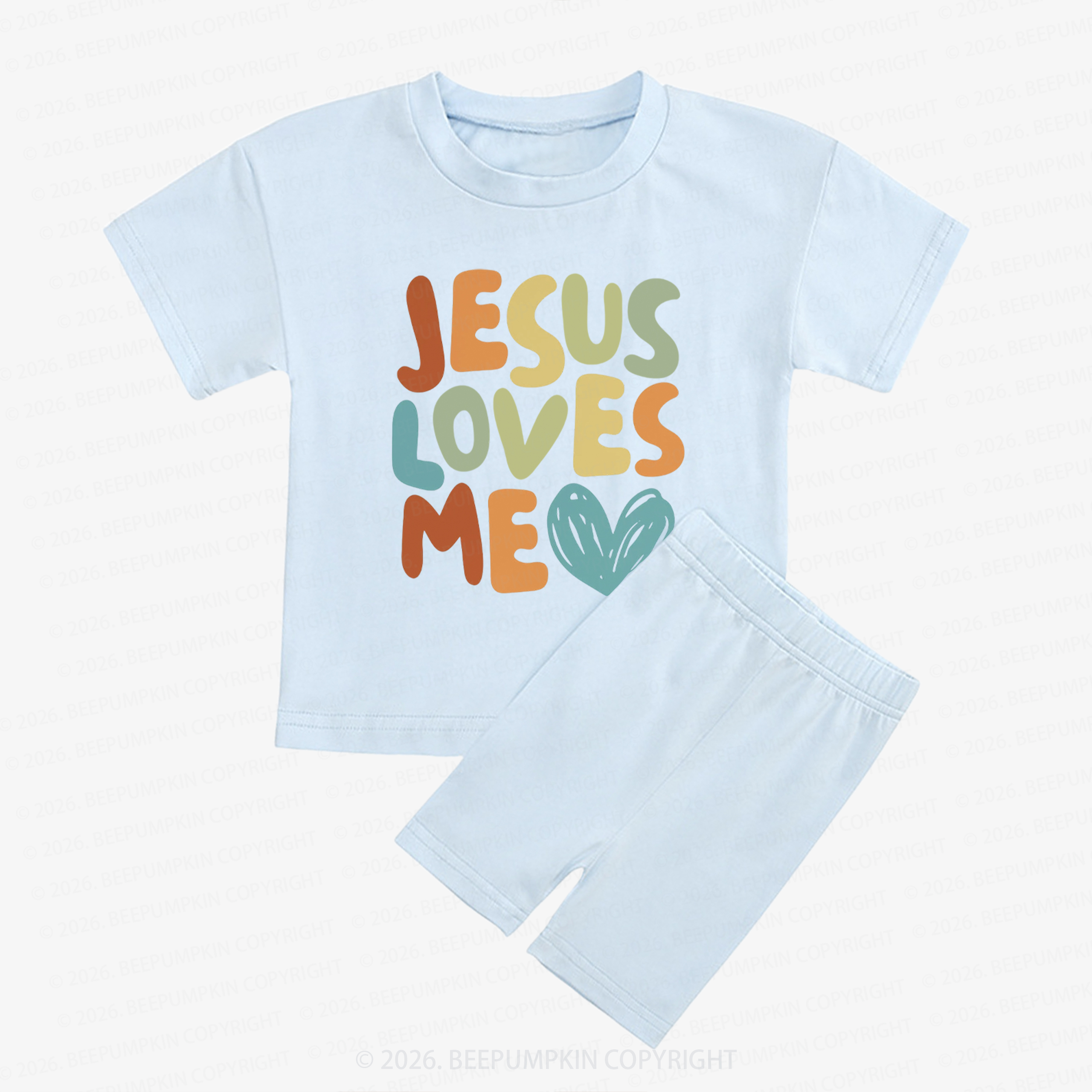 Jesus Loves Me Christian Kids Biker Shorts&Tee