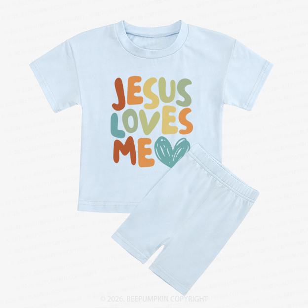 Jesus Loves Me Christian Kids Biker Shorts&Tee