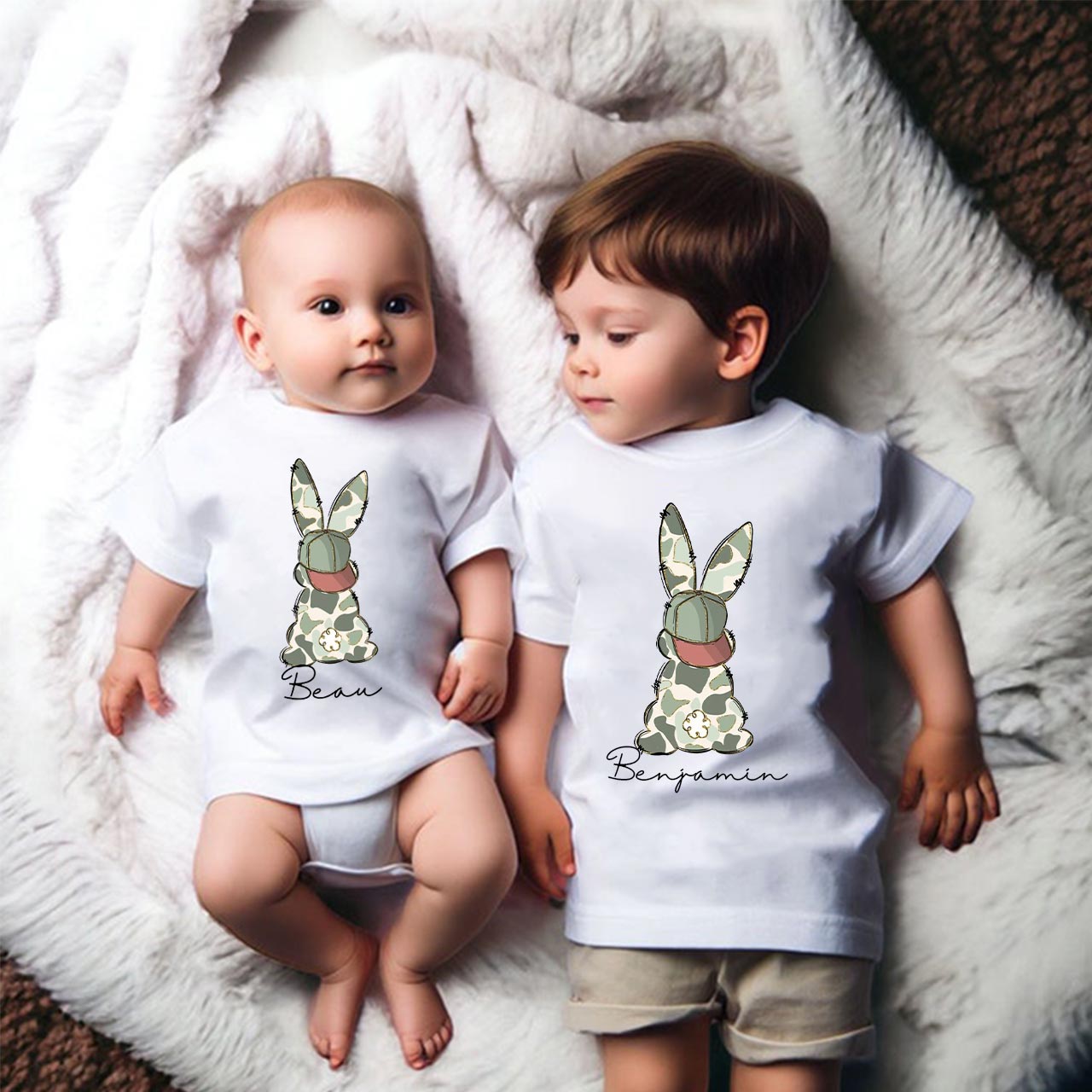 Personalized Floral Easter Bunny Matching Tees For Siblings
