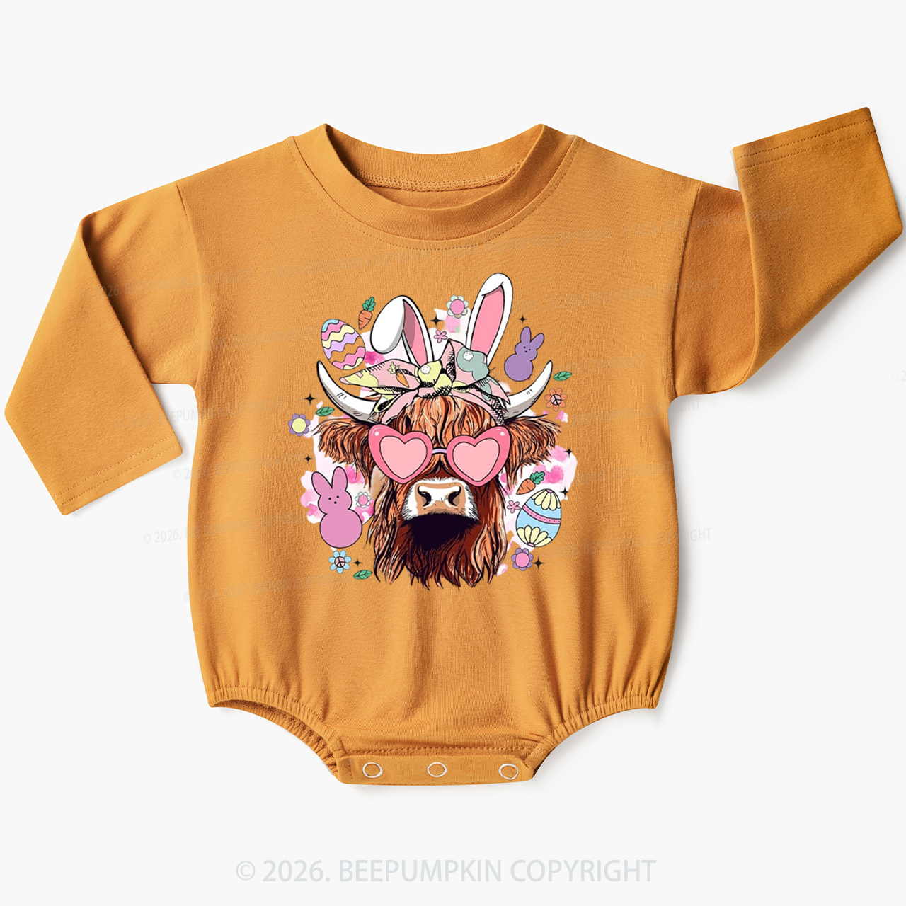 Easter Cute Highland Cow Baby Bubble Romper