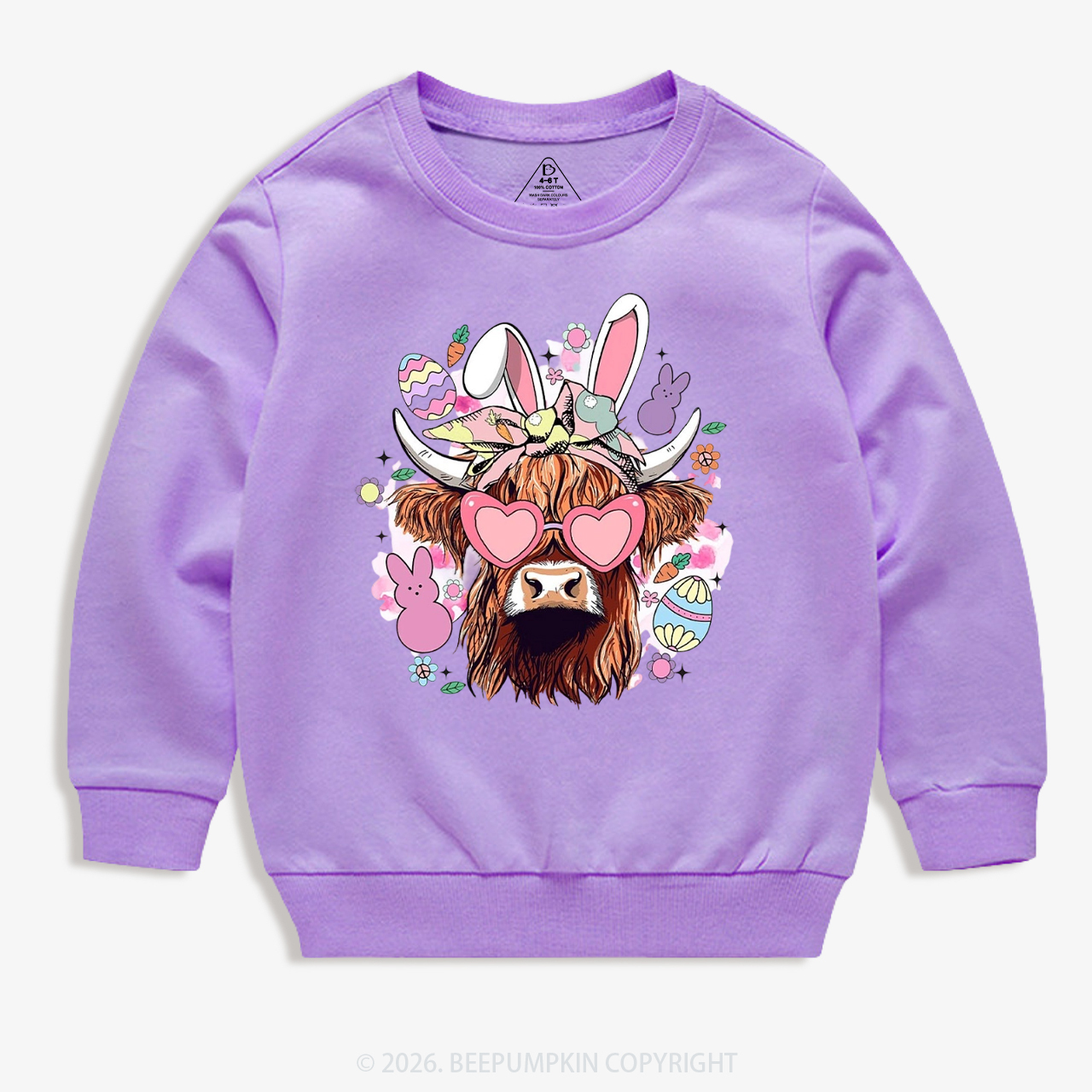 Easter Cute Highland Cow Kid's Sweatshirt