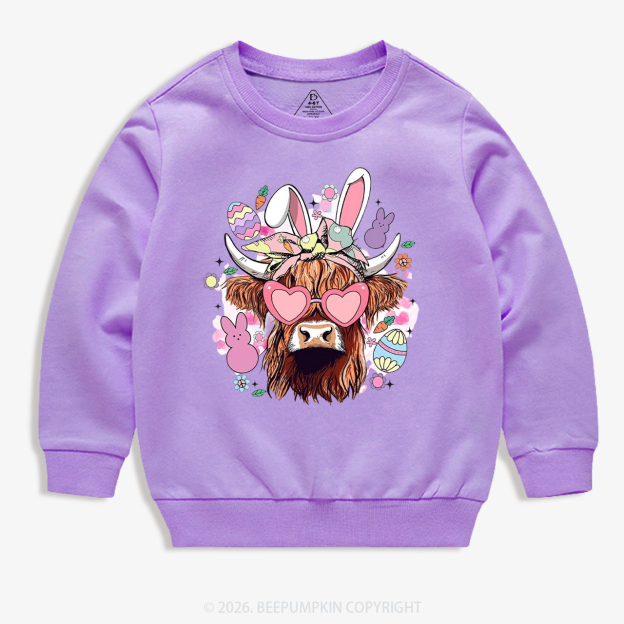 Easter Cute Highland Cow Kid's Sweatshirt