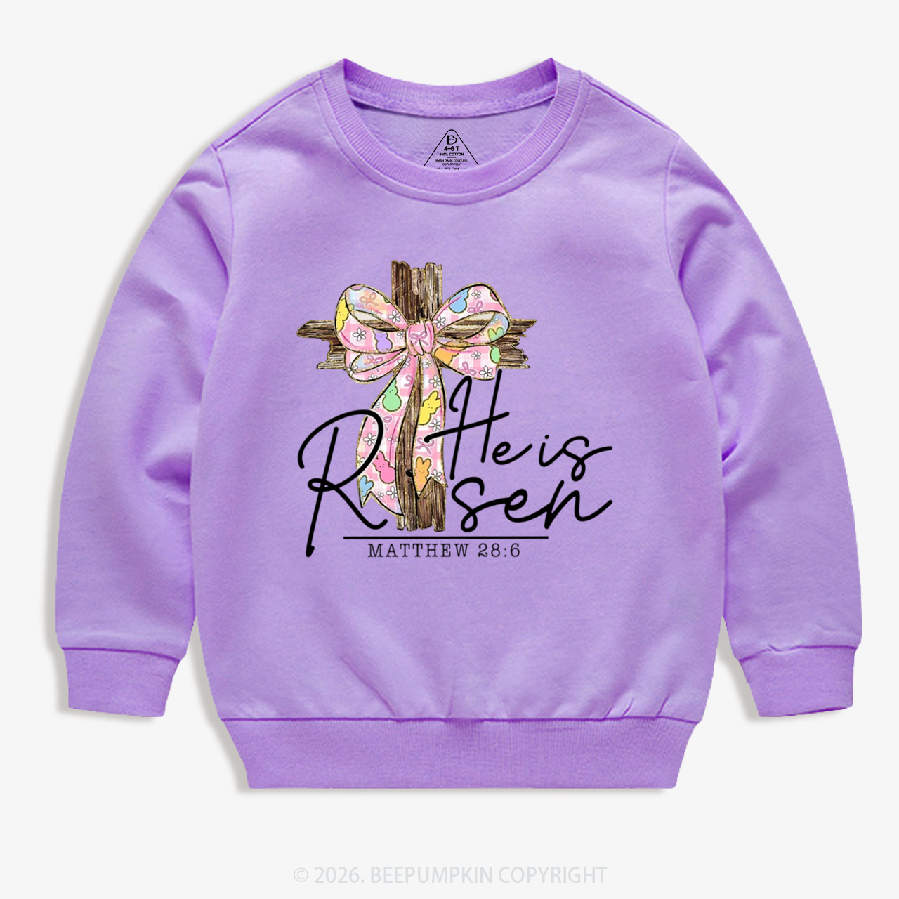 He Is Risen Easter Coquette Bow Kid's Sweatshirt