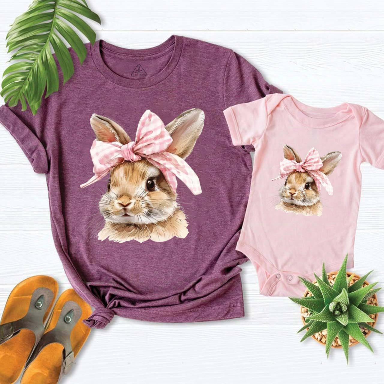 Cute Bunny with Bow Easter Mom&Me Matching Tees