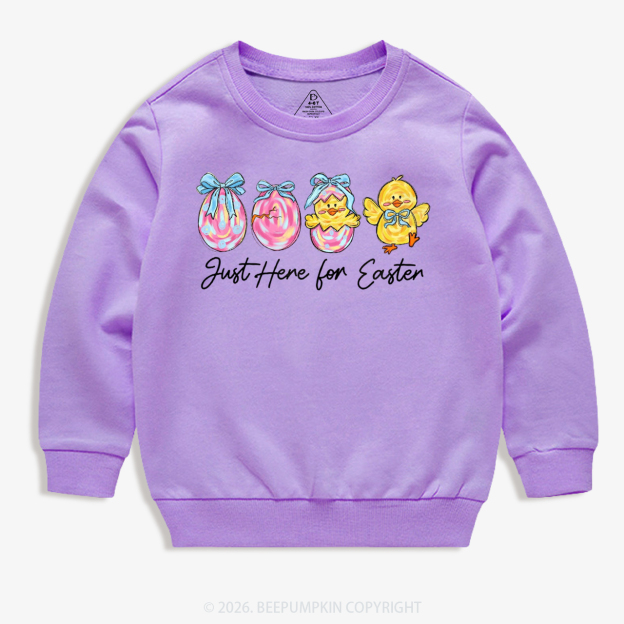 Just Here For Easter Pastel Eggs Coquette Kid's Sweatshirt