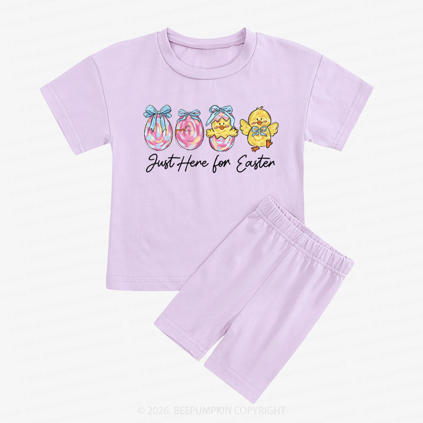 Just Here For Easter Pastel Eggs Coquette Kids Biker Shorts&Tee