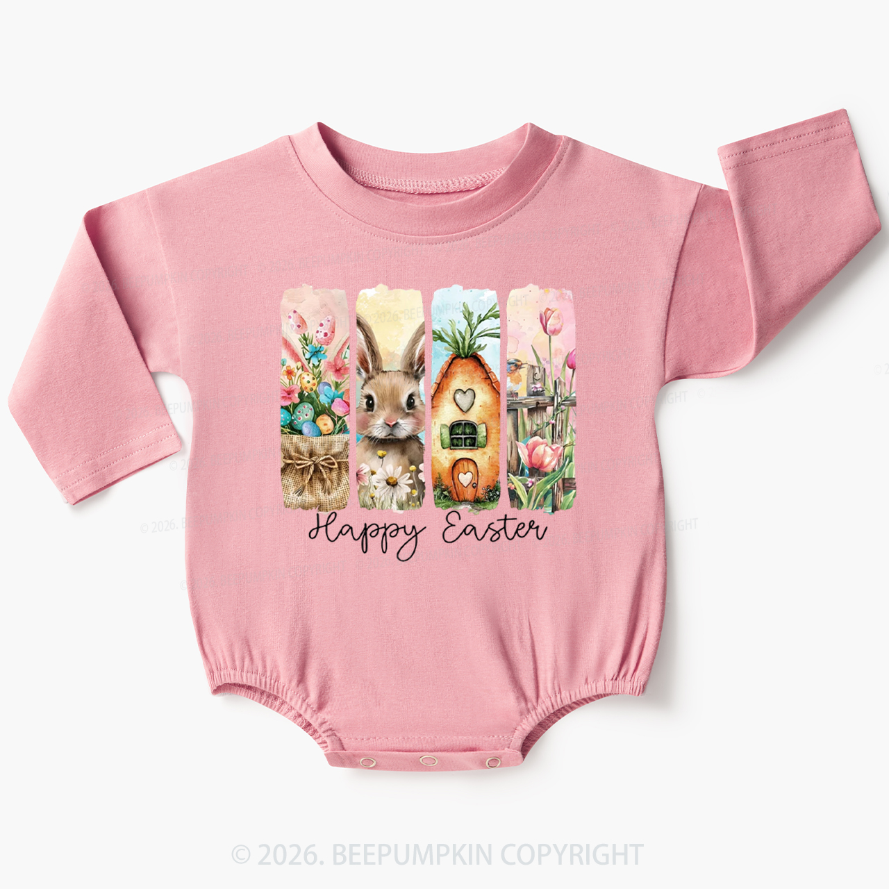 Happy Easter Floral Spring Baby Bubble Romper