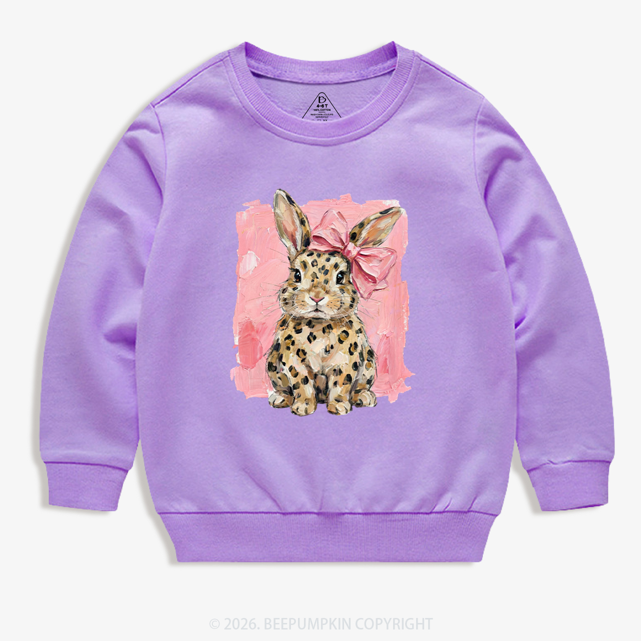 Oil Paint Leopard & Pink Bow Coquette Bunny Kid's Sweatshirt