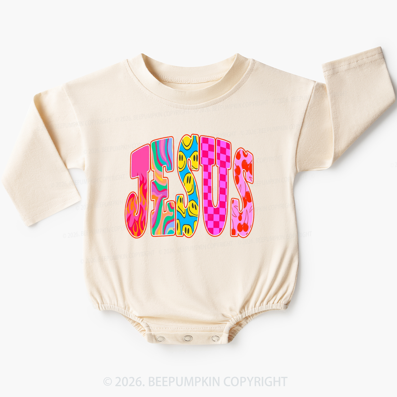Jesus Loves Me Retro Colorful Baby Bubble Romper