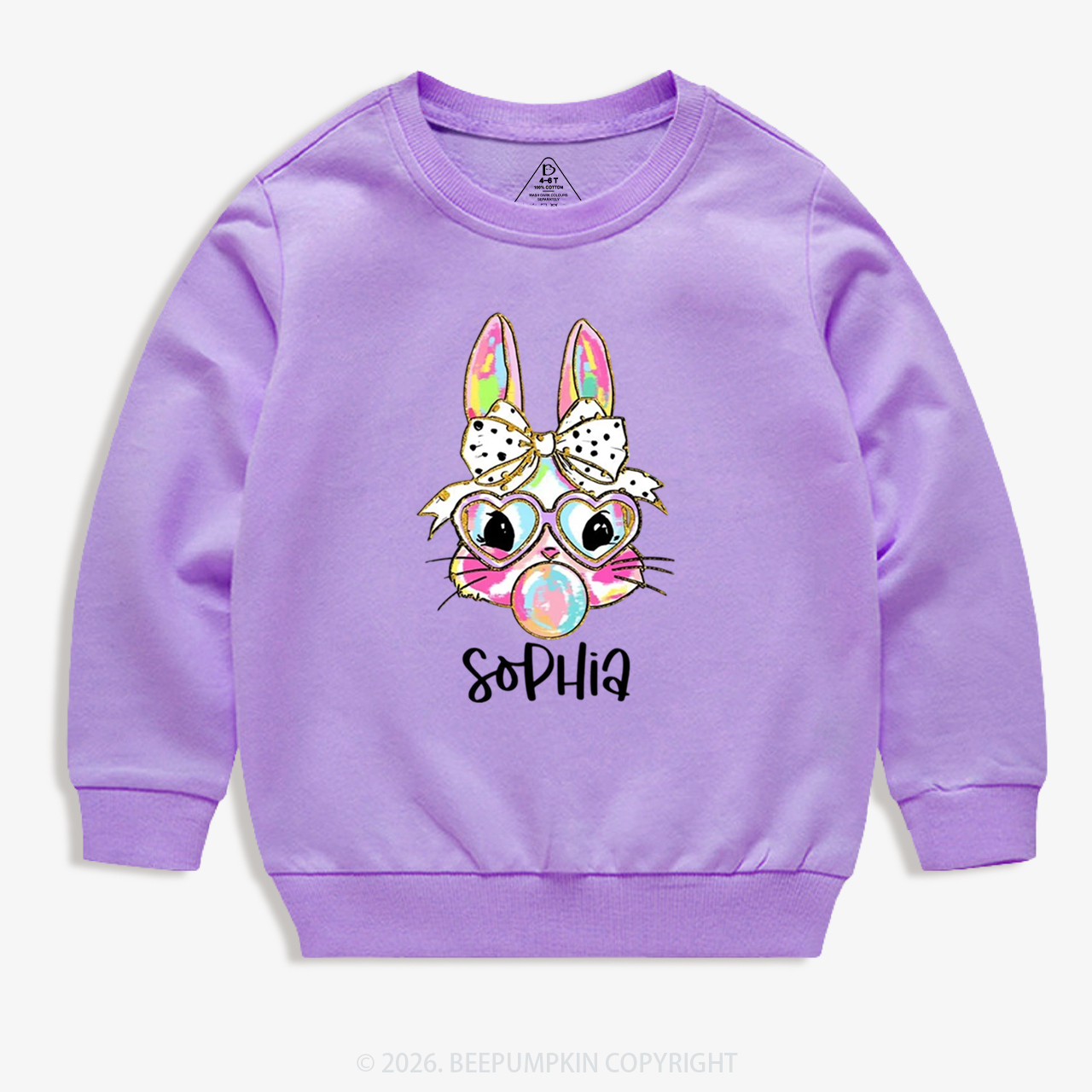 Personalized Kid Name Easter Bunny Coquette Bow Kid's Sweatshirt