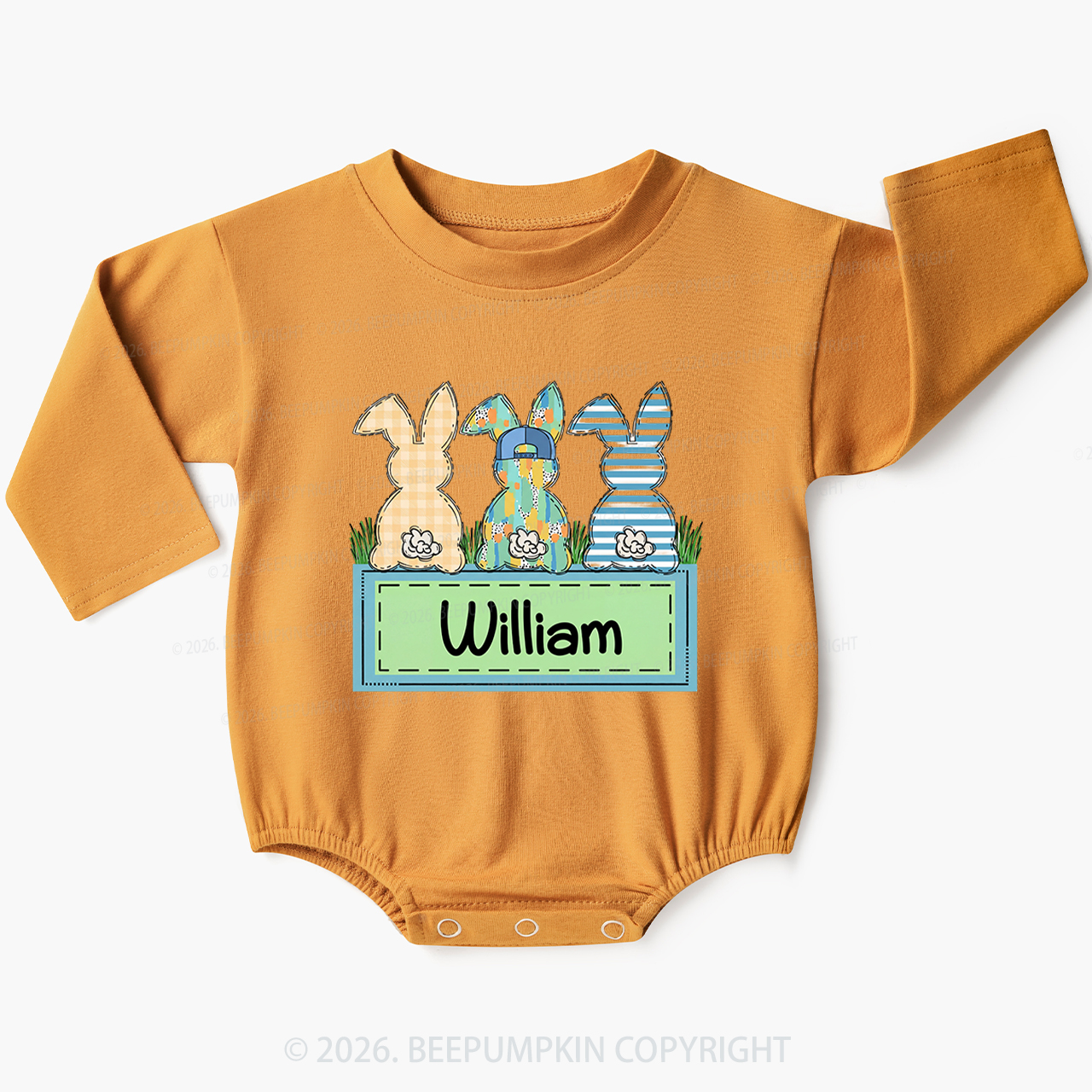 Personalized Name Retro Happy Easter Baby Bubble Romper