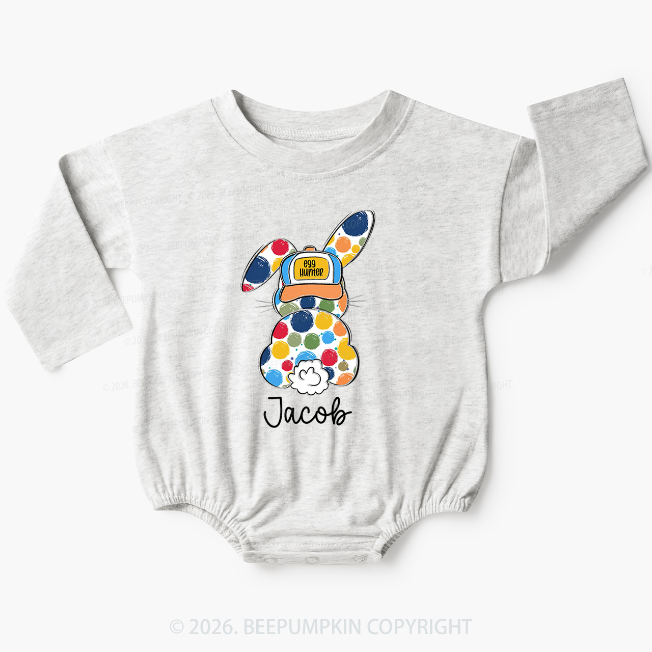 Personalized Name Easter Coquette Bow Bunny Baby Bubble Romper