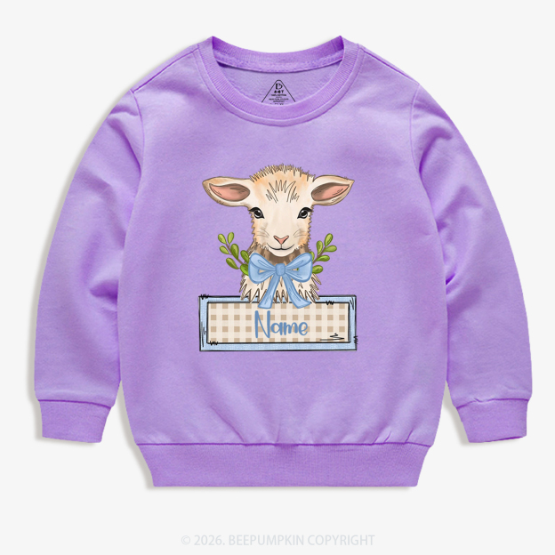 Personalized Baby Lamb With Bow Kid's Sweatshirt