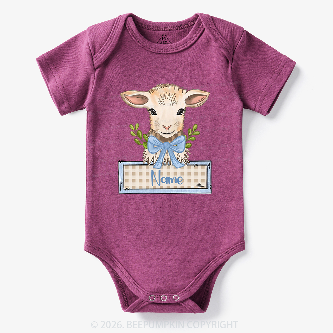 Personalized Baby Lamb With Bow Bodysuit