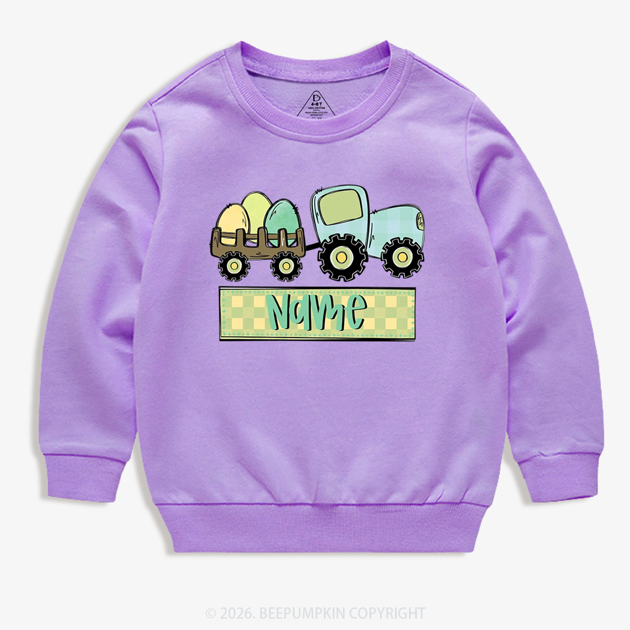 Personalized Name Easter Tractor Kid's Sweatshirt