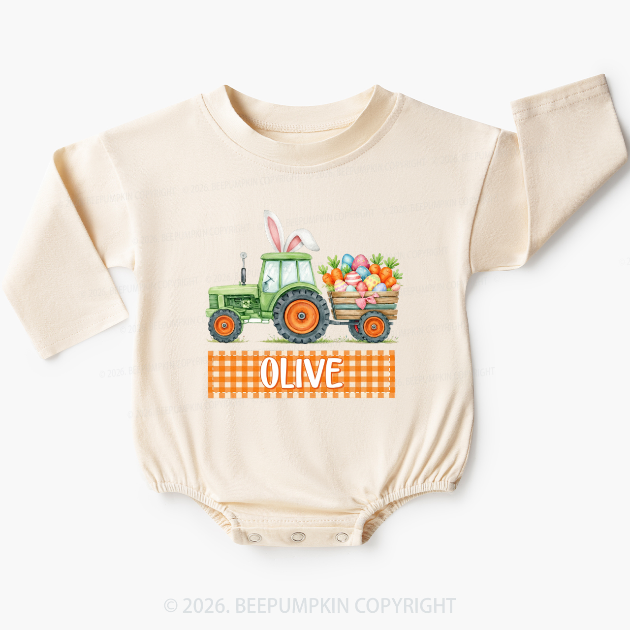 Personalized Name Easter Tractor Farm Baby Bubble Romper