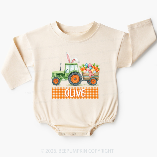 Personalized Name Easter Tractor Farm Baby Bubble Romper