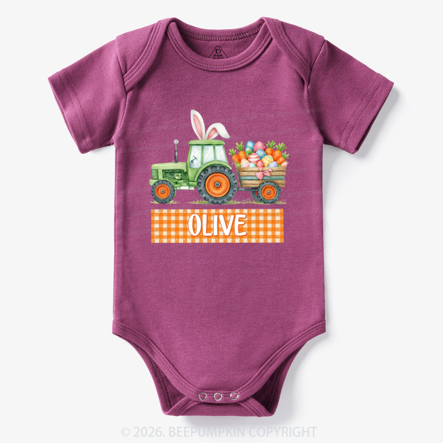 Personalized Name Easter Tractor Farm Bodysuit