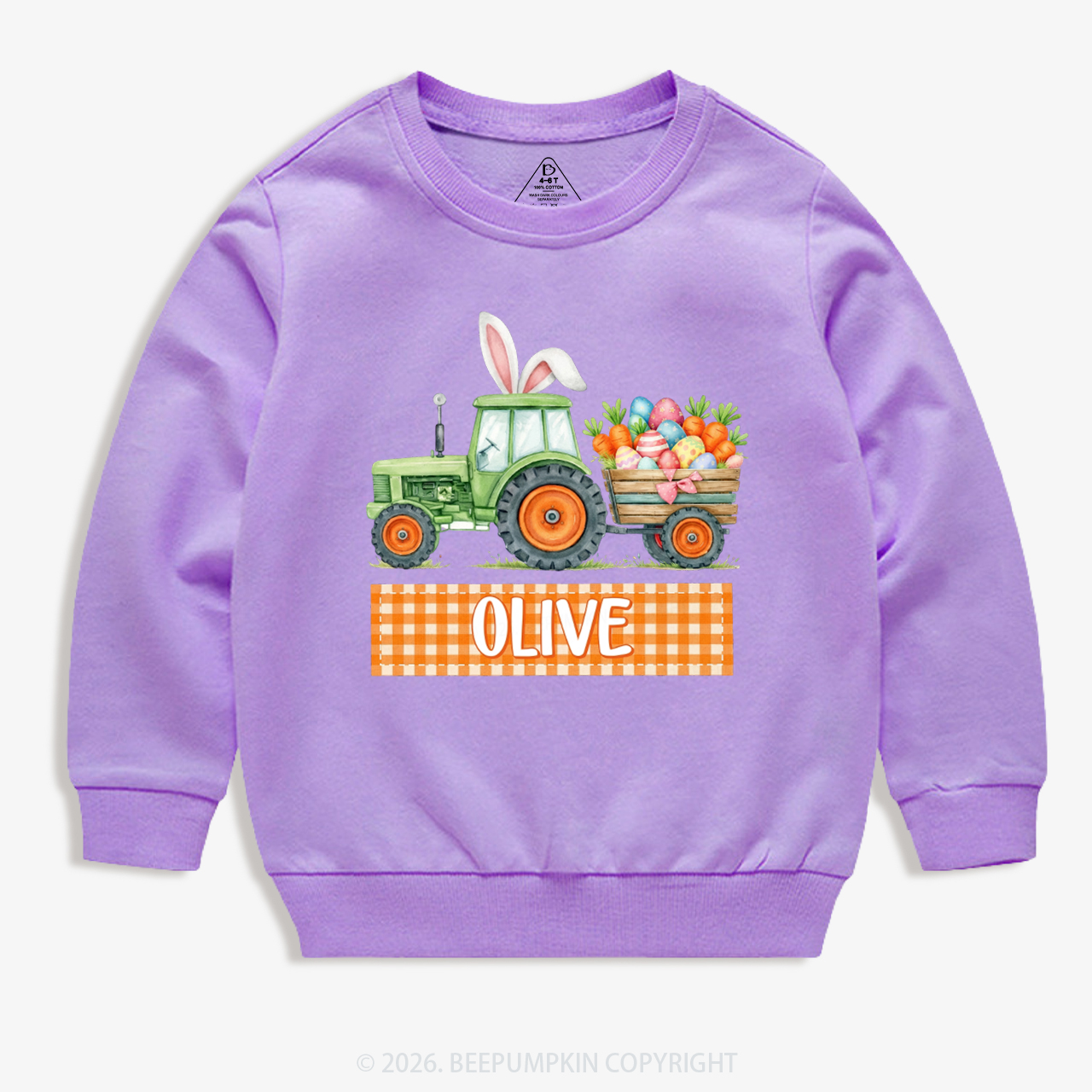 Personalized Name Easter Tractor Farm Kid's Sweatshirt