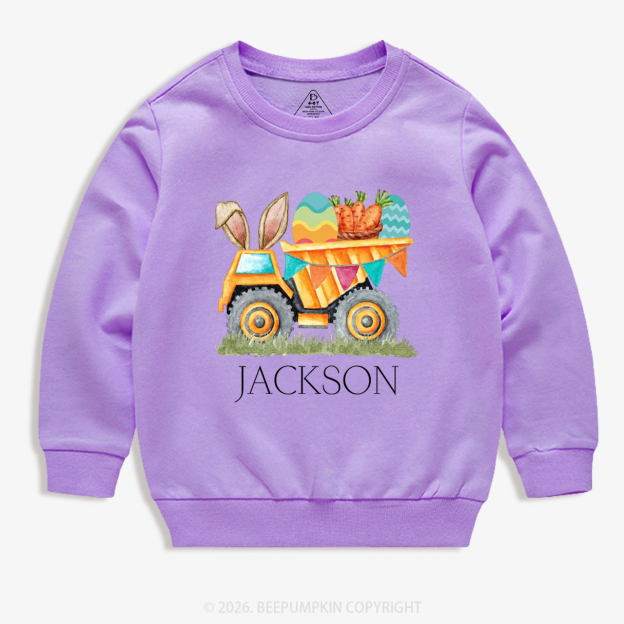 Personalized Name Easter Dump Truck Kid's Sweatshirt