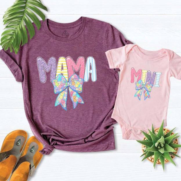 Mommy and Me Bunny Happy Easter Mom&Me Matching T-Shirts