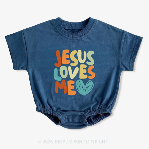 Jesus Loves Me Christian Short Sleeve Baby Bubble Romper