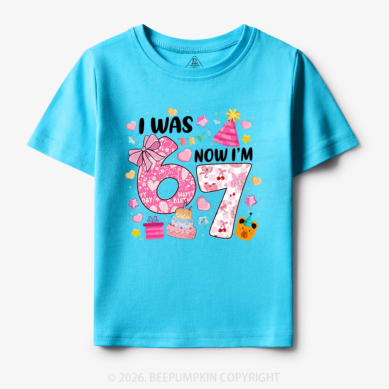 I Was 6 Now I'm 7 Birthday Coquette Bow Toddler&Kid's Tees