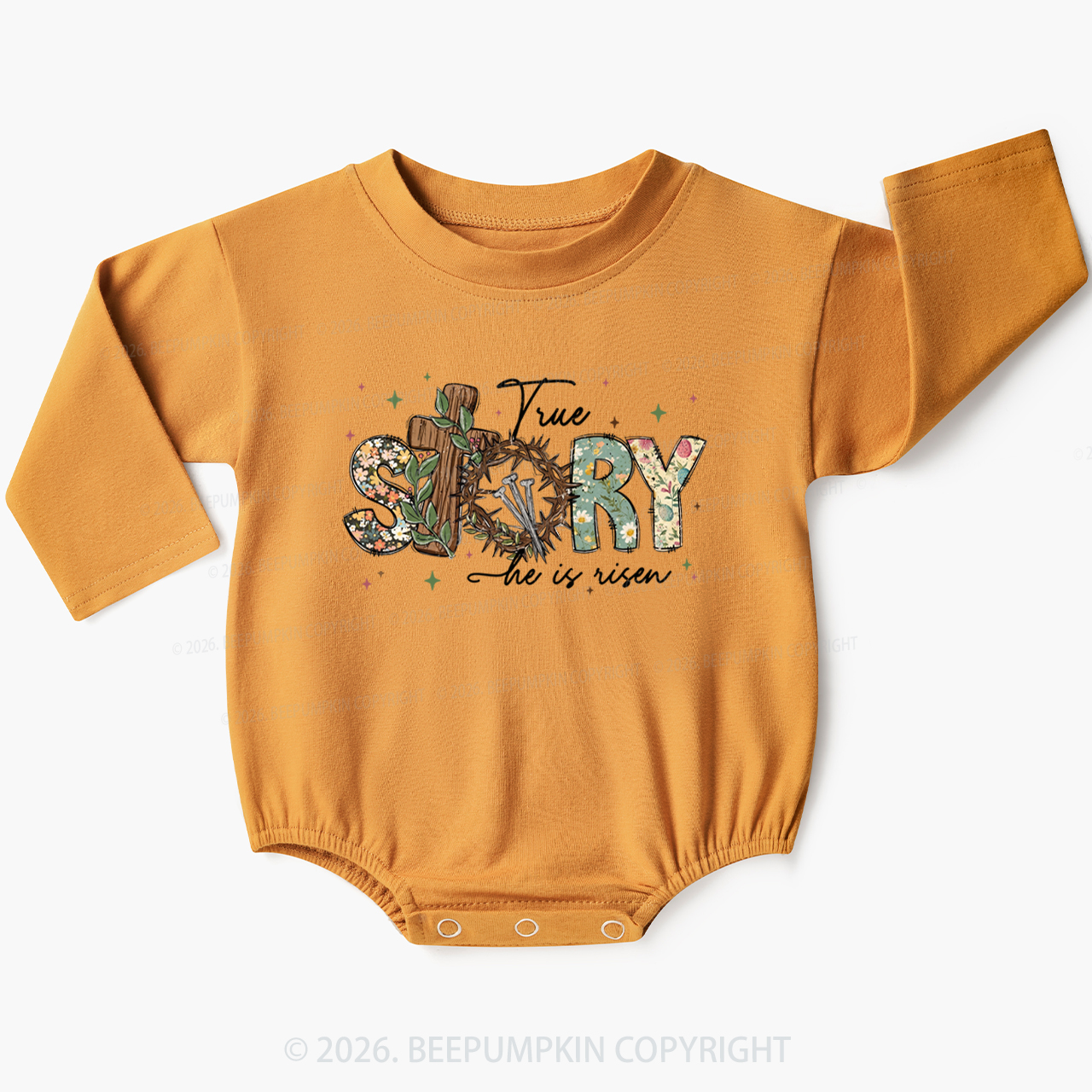 True Story He Is Risen Retro Easter Baby Bubble Romper