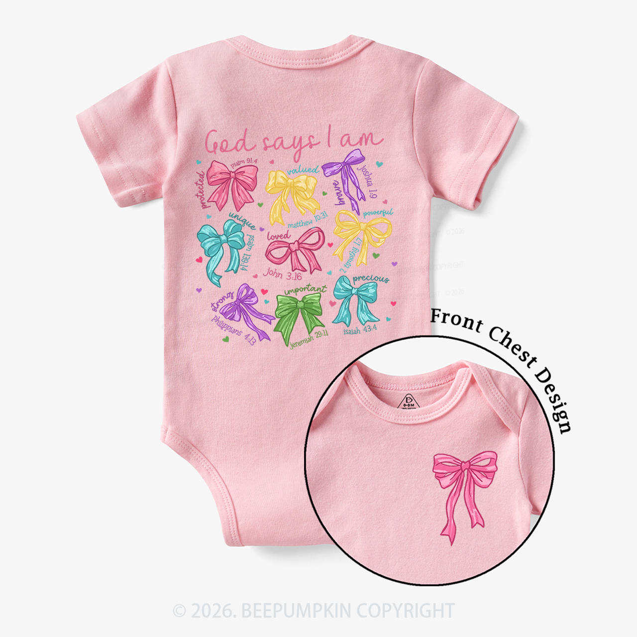 God Says I am Coquette Pink Bows Bodysuit