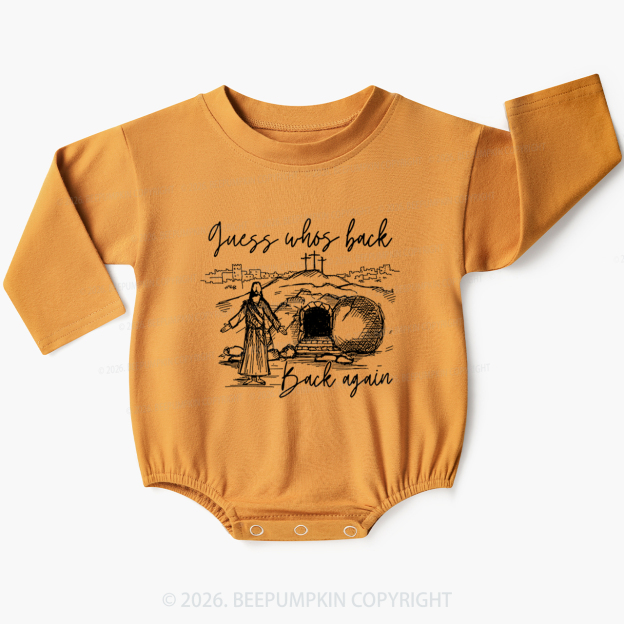 Guess Who's Back Again Funny Jesus Baby Bubble Romper