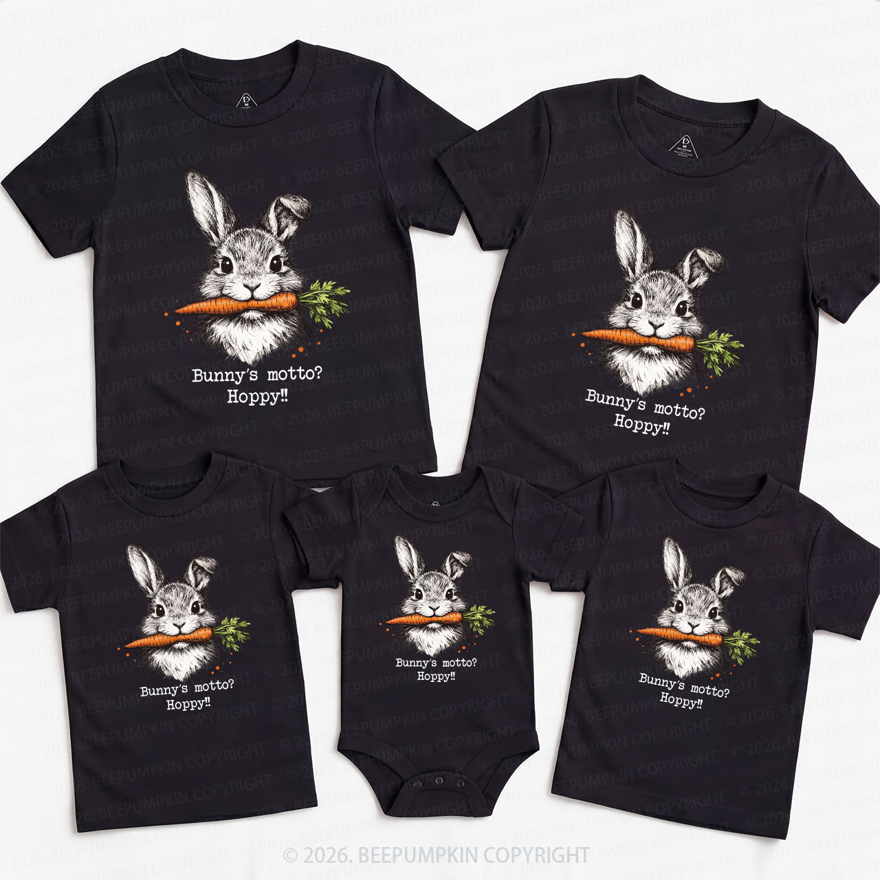 Funny Bunny Hoppy Motto Family Matching T-Shirts