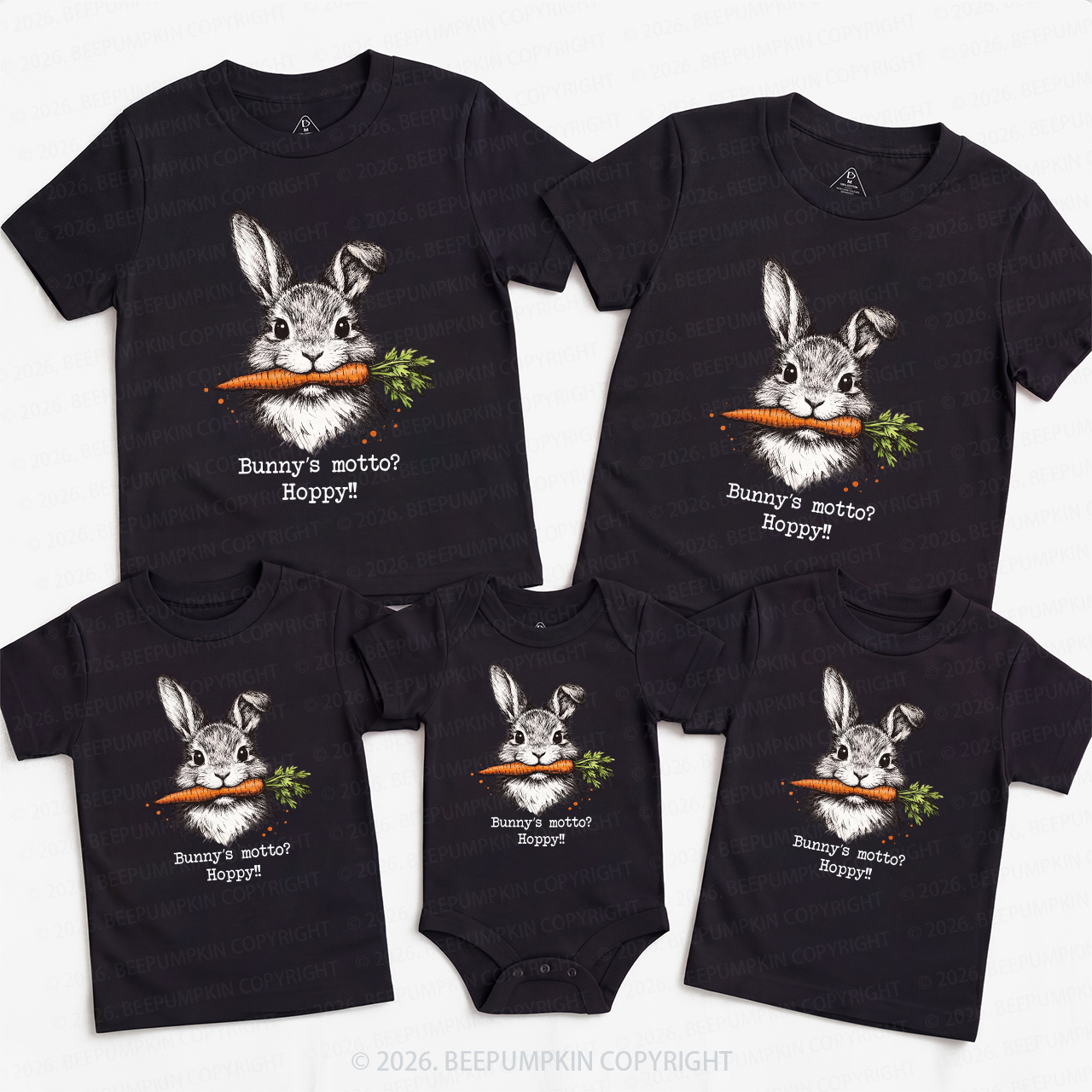 Funny Bunny Hoppy Motto Family Matching T-Shirts