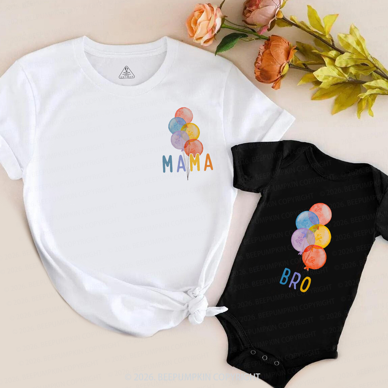 Personalized Rainbow Balloon Birthday Family Matching T-Shirts