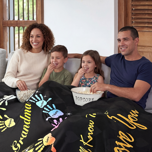 Personalized Gradient Handprints Love Heart Fleece Blanket