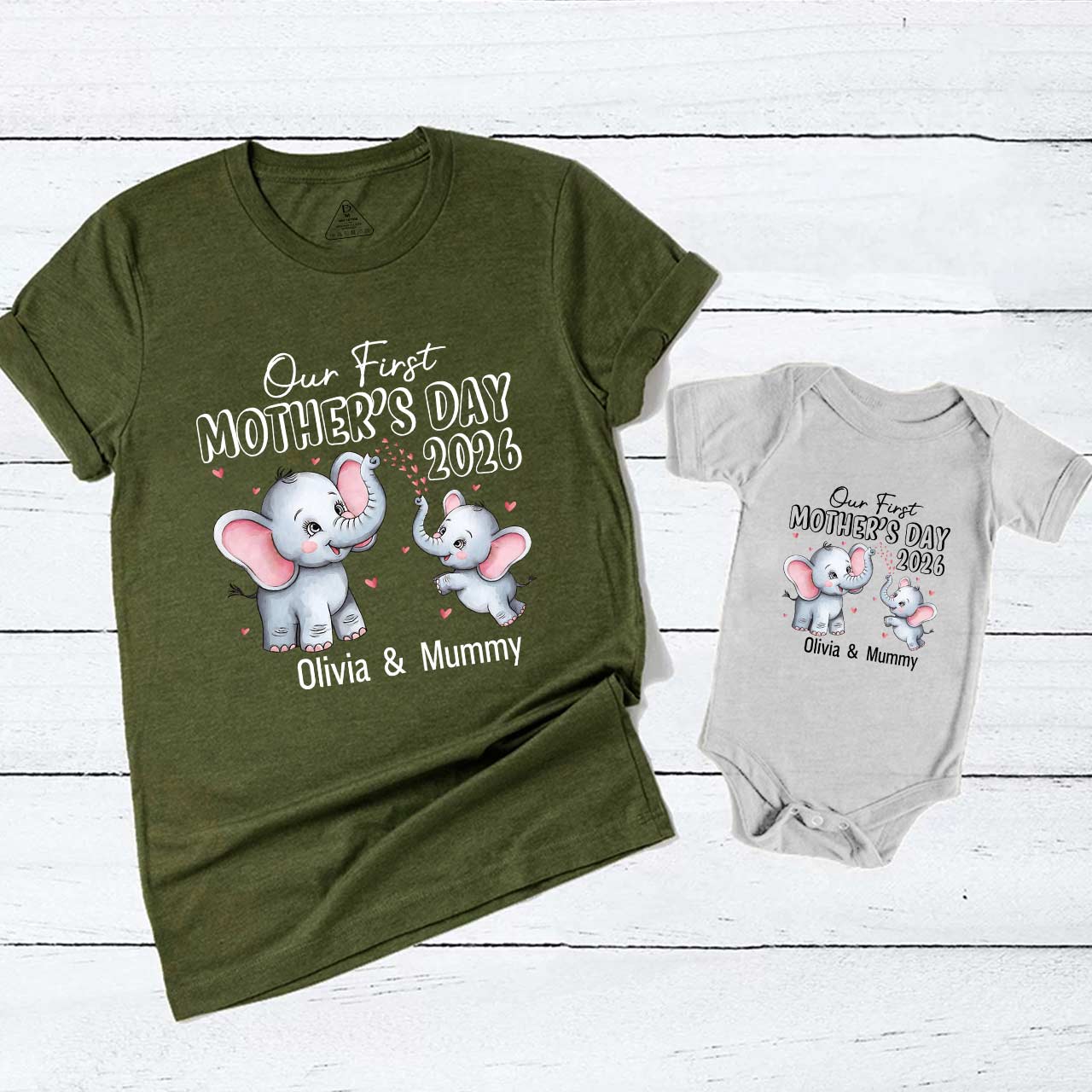 Personalised First Mothers Day Elephant Mom&Me Matching Tees