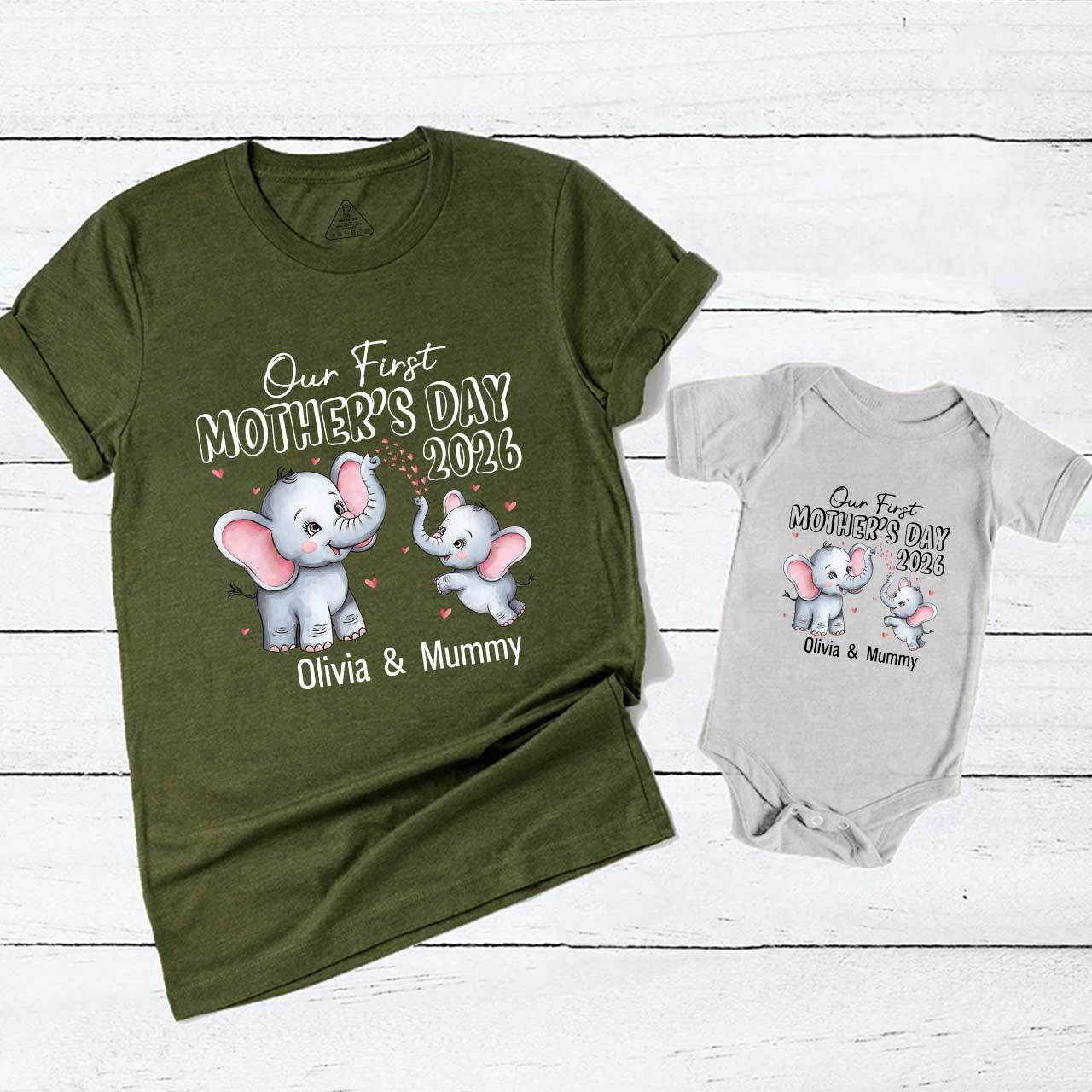 Personalised First Mothers Day Elephant Mom&Me Matching Tees