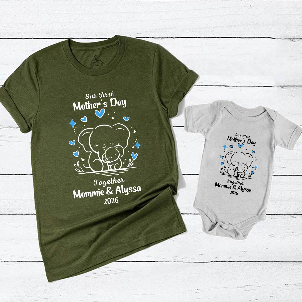 Personalised Line Elephant First Mothers Day Mom&Me Matching Tees