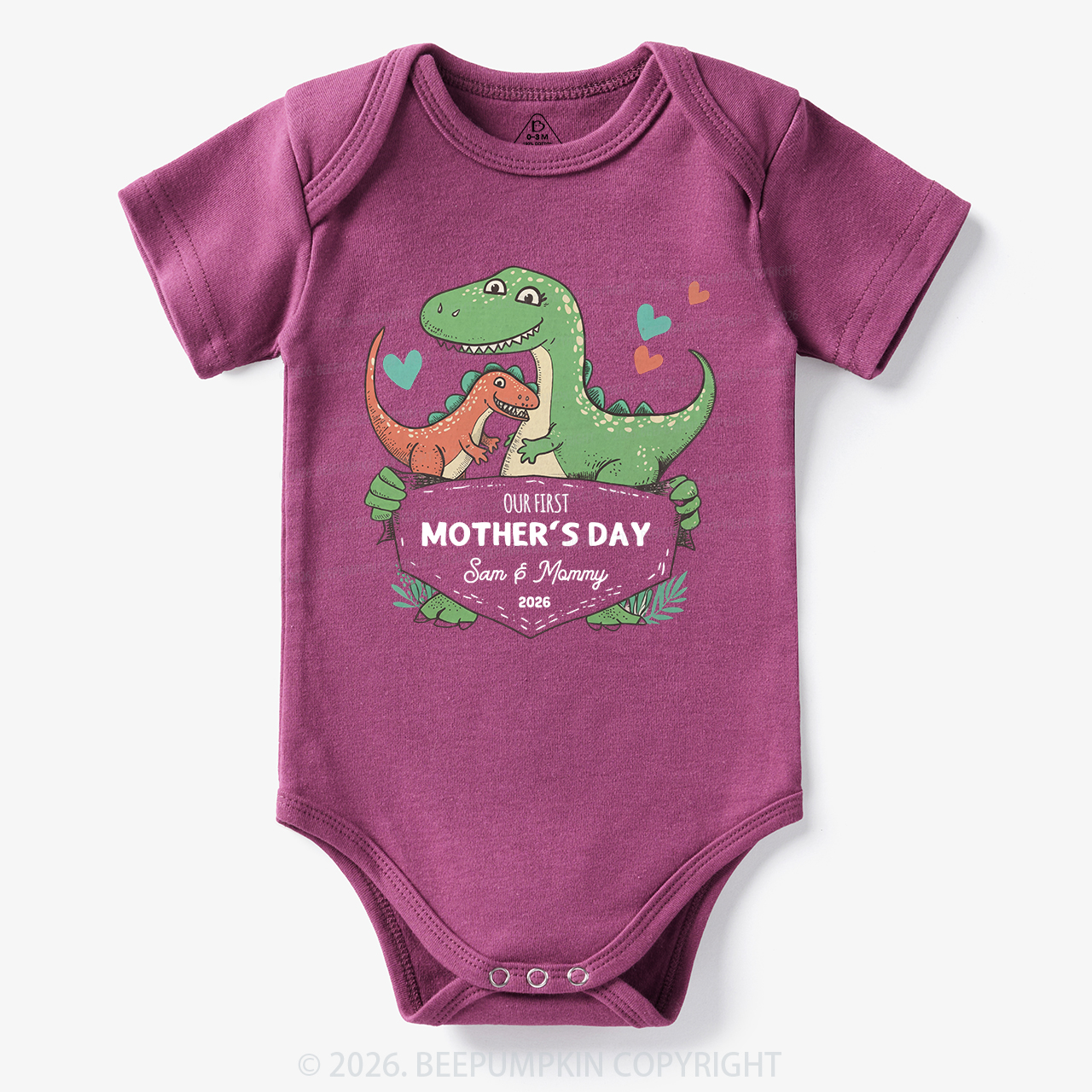 Personalized Our First Mother's Day Cute Dinosaur Bodysuit