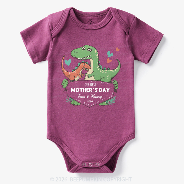 Personalized Our First Mother's Day Cute Dinosaur Bodysuit