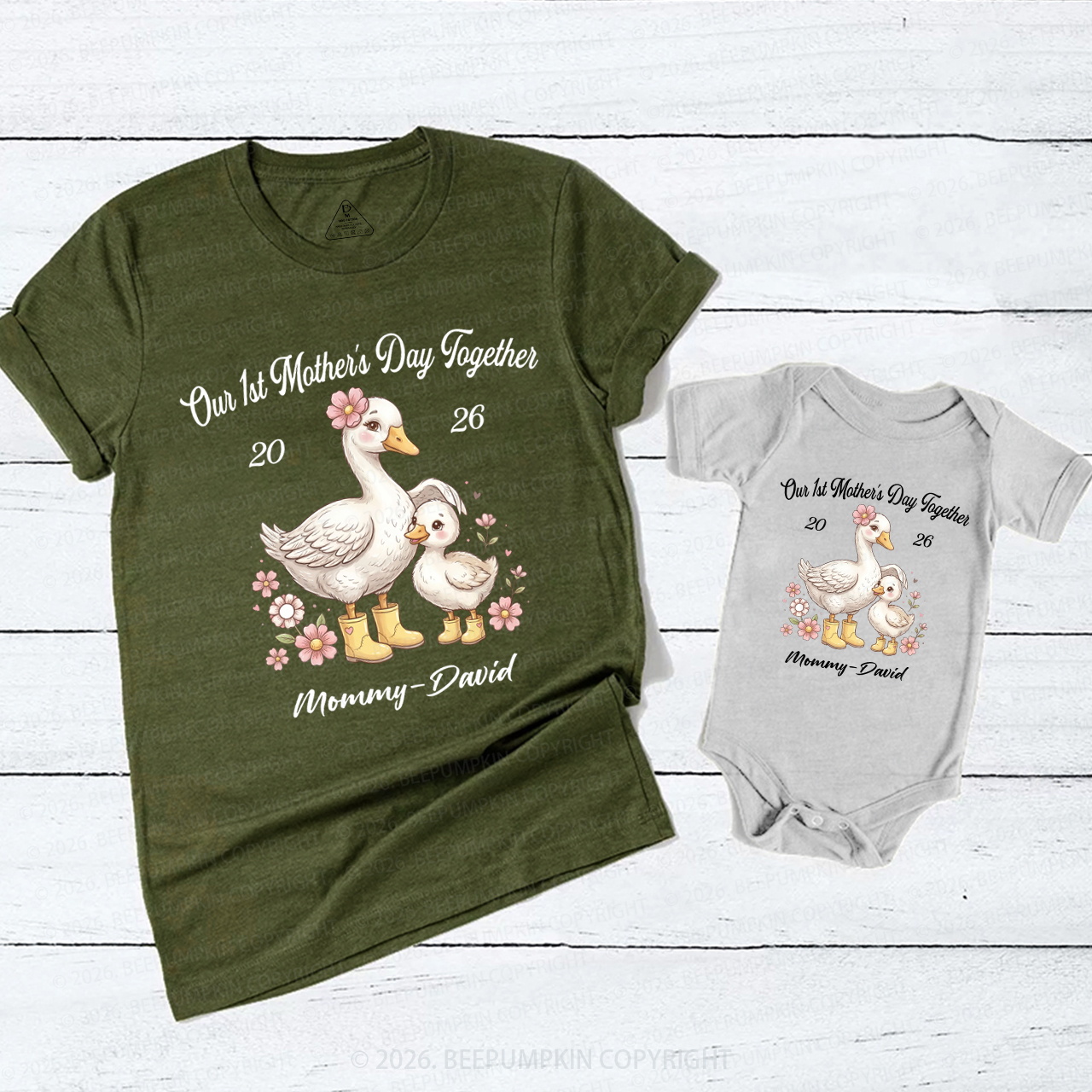 Personalized First Mother's Day Cute Duck Mom&Me Matching T-Shirts