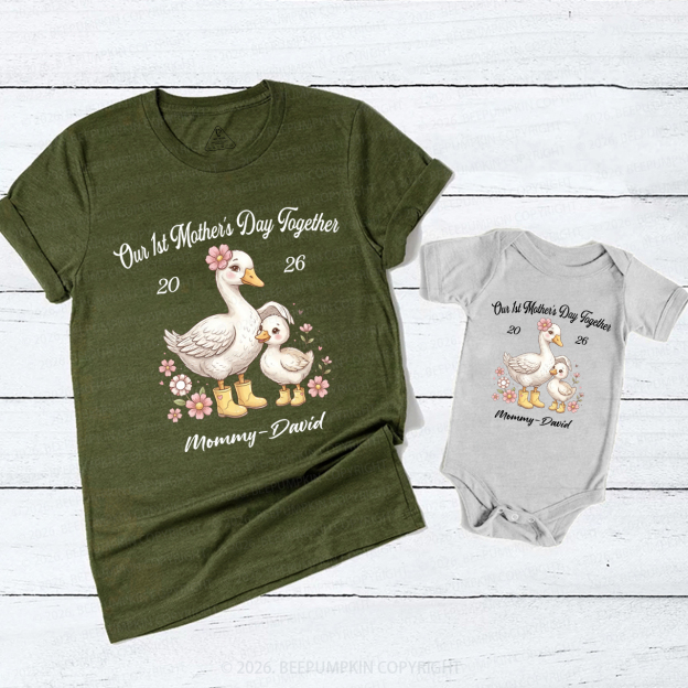 Personalized First Mother's Day Cute Duck Mom&Me Matching T-Shirts