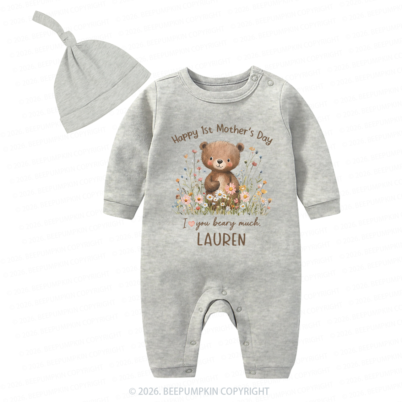 Personalized Happy 1st Mother's Day Floral Bear Baby Coming Home Outfit