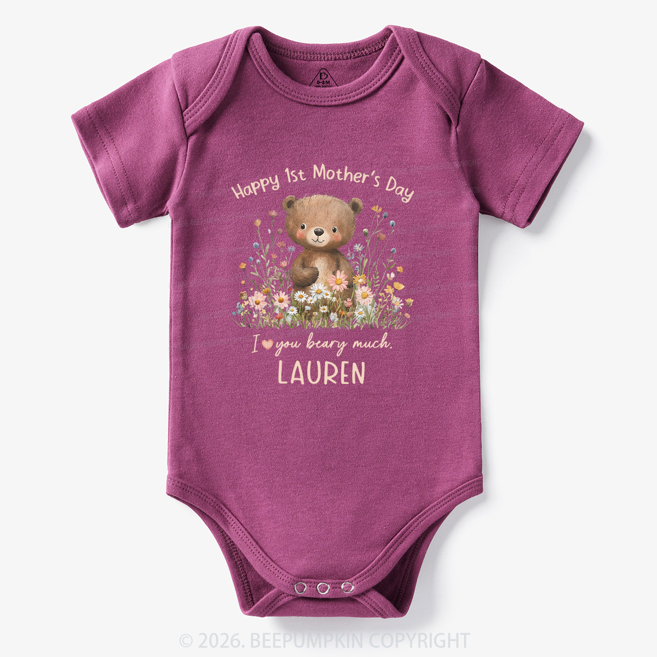 Personalized Happy 1st Mother's Day Floral Bear Bodysuit