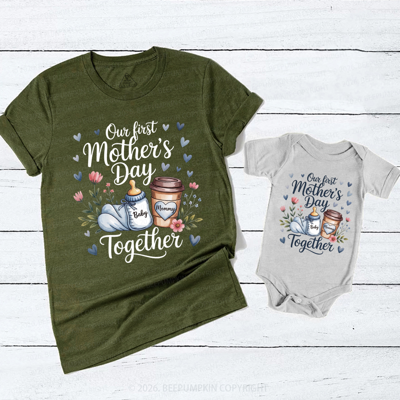Our First Mother's Day Together Coffee Bottle Mom&Me Matching T-Shirts