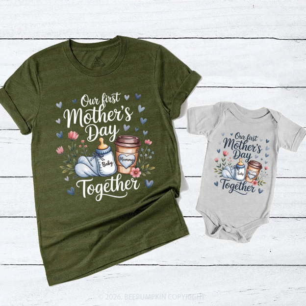 Our First Mother's Day Together Coffee Bottle Mom&Me Matching T-Shirts