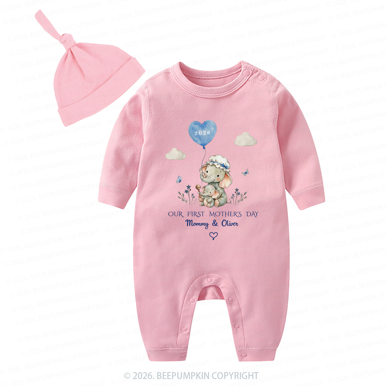 Personalized First Mother's Day Elephant Baby Coming Home Outfit
