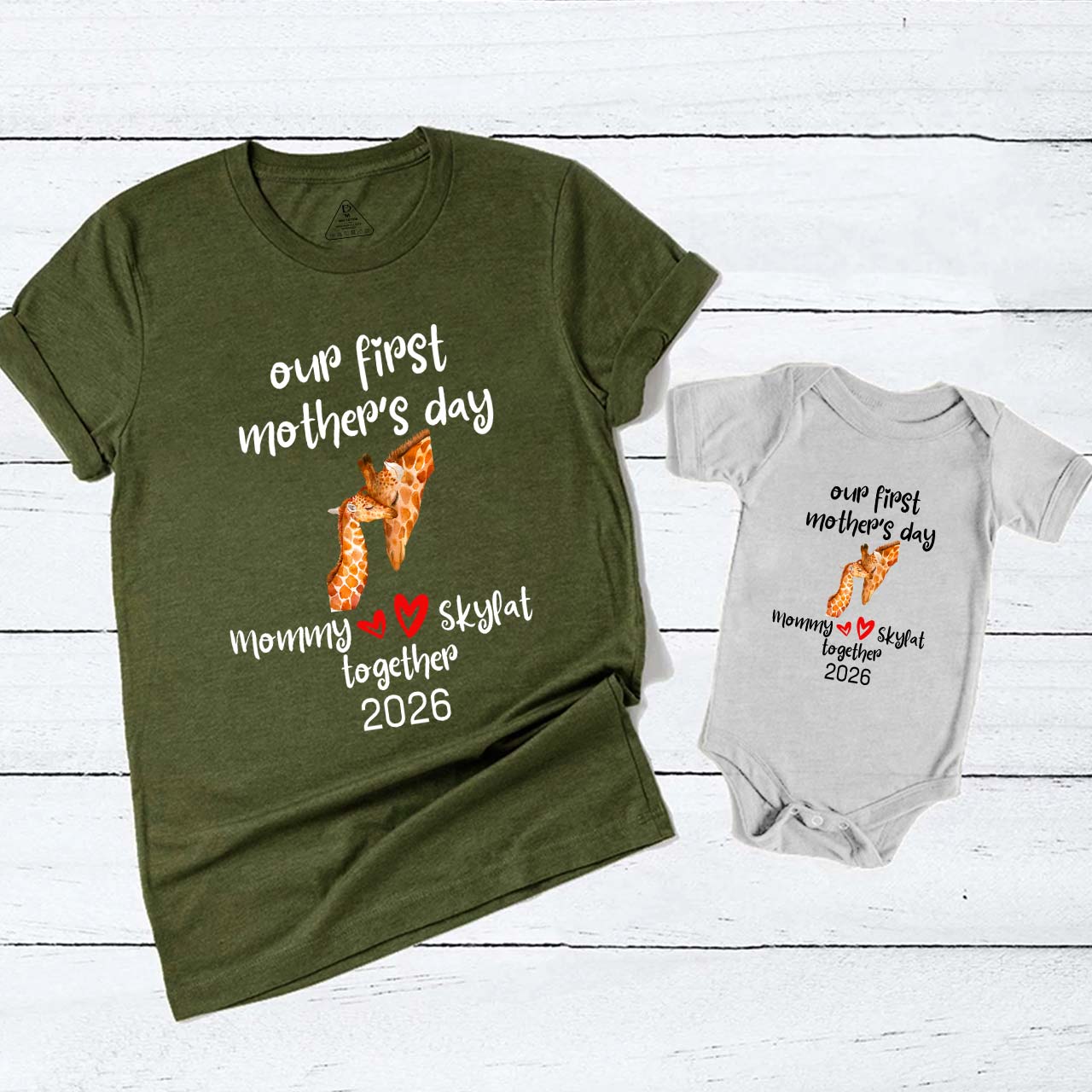 Personalized Our First Mother's Day Together Giraffes Mom&Me Matching Tees