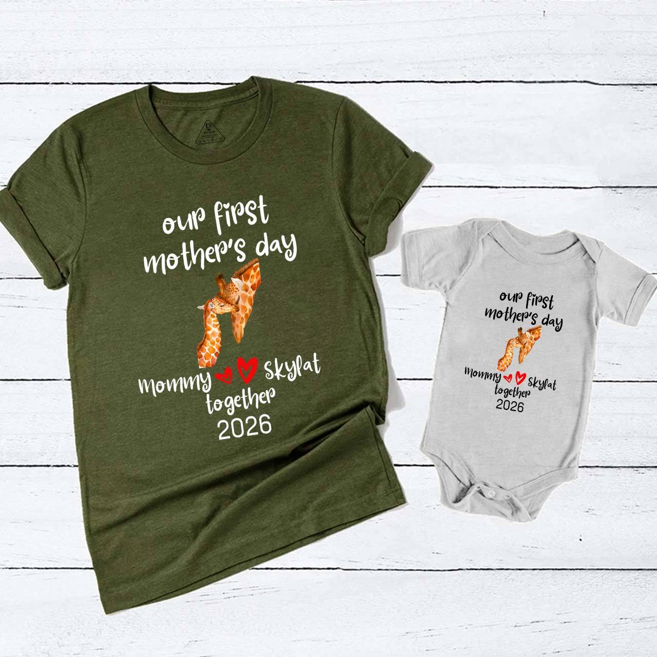Personalized Our First Mother's Day Together Giraffes Mom&Me Matching Tees